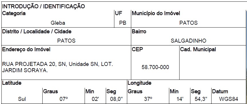 Gleba urbana em Patos, Salgadinho, Rua 20, N. S/N, PB. Área: 88400m2