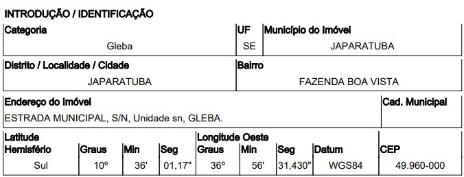 Gleba em Japaratuba, Fazenda Boa Vista, Estrada Municipal, N. 00, SE. Área: 9885m2