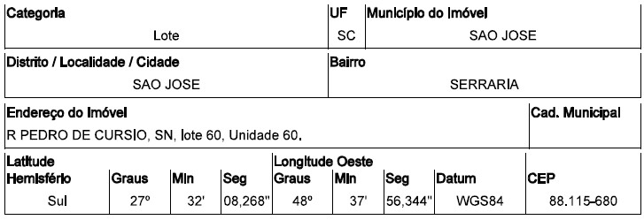 Terreno em São José, Serraria, Rua Pedro D. Cursio, N. 00, Lt 60, SC. Área: 316.8m2