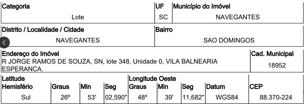 Terreno em Navegantes, Sao Domingos, Rua Jorge Ramos De Souza, N. S/N, Lt 348, SC. Área: 330m2