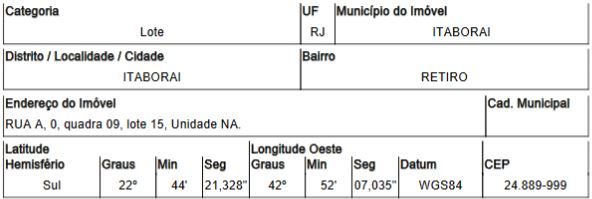 Terreno em Itaboraí, Retiro, Rua A, Na, Qd09, Lt15, RJ. Área: 1000m2