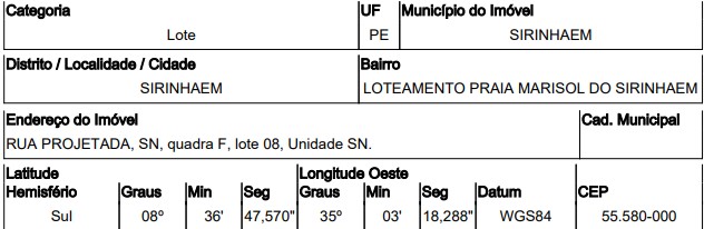 Terreno em Sirinhaém, Barra De Sirinhaúm, Rua Projetada, N. Sn, Lt 08 Qd F, PE. Área: 396m2